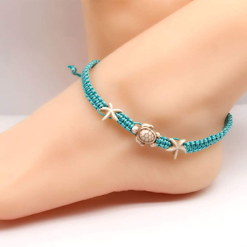 [Australia] - Adflyco Boho Anklets Blue Turtle Anklet Bracelets Starfish Rope Beach Foot Jewelry for Women and Girls 