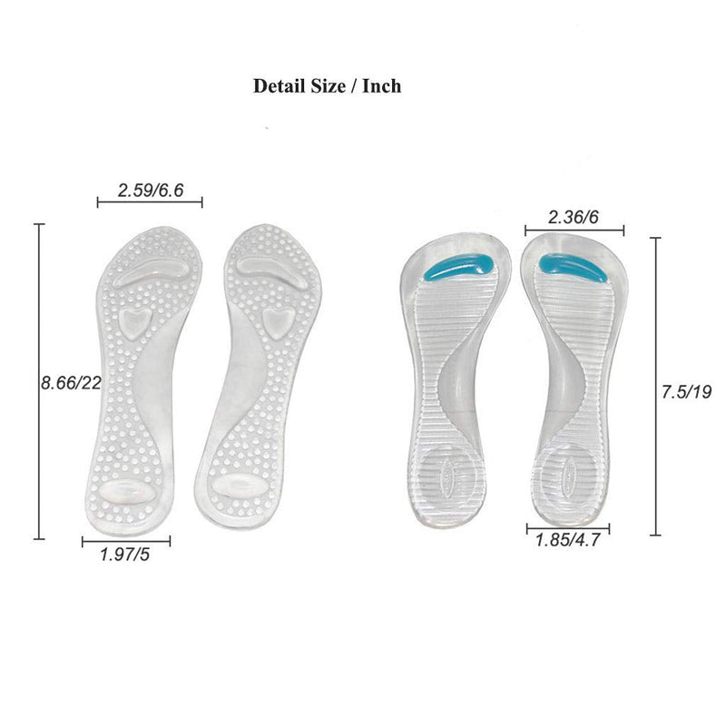 [Australia] - High Heel Cushion Inserts Women,Gel Insoles Women Ball of Foot Inserts for Sandals,Silicone Cushion Shoe Insoles,Women Insoles High Arch,Arch Support Shoe Insert Flat Feet Ladies,Pump Inserts Blue+clear-2 Pairs 