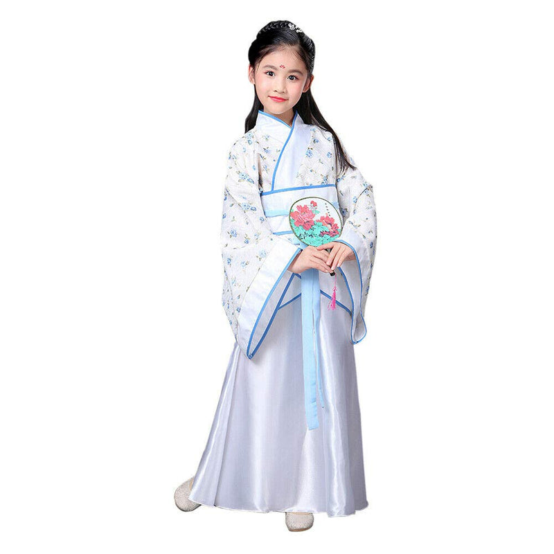 [Australia] - Xinvivion Chinese Style Hanfu Dress - Ancient Traditional Clothing Elegant Retro Tang Suit Performance Costume for Girls 120 White 