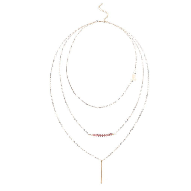 [Australia] - Yalice Layered Bar Necklace Chain Heart Sequins Necklaces Beaded Necklac Jewelry for Women and Girls 