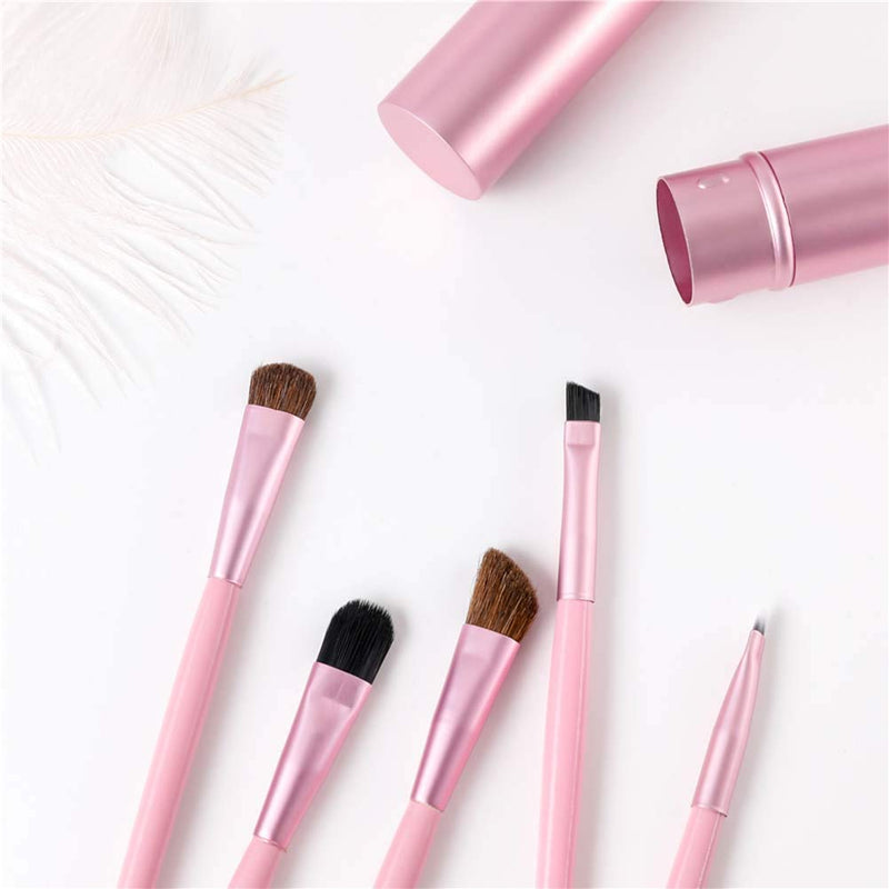 [Australia] - AKOAK 5Pcs/set Travel Portable Mini Eye Makeup Brush Set Apply Eyeshadow Eyeliner Eyebrow Brush Lip Makeup Brush Set Makeup Tools (pink) pink 