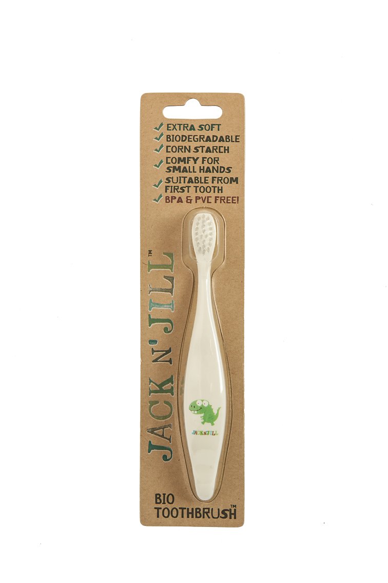 [Australia] - Jack N' Jill Kids Plastic Free Bio Toothbrush, Zero Waste Nylon Bristles Which are Soft on The Gums, Ergonomic Handles for Little Hands, Suitable from First Tooth - Dino 