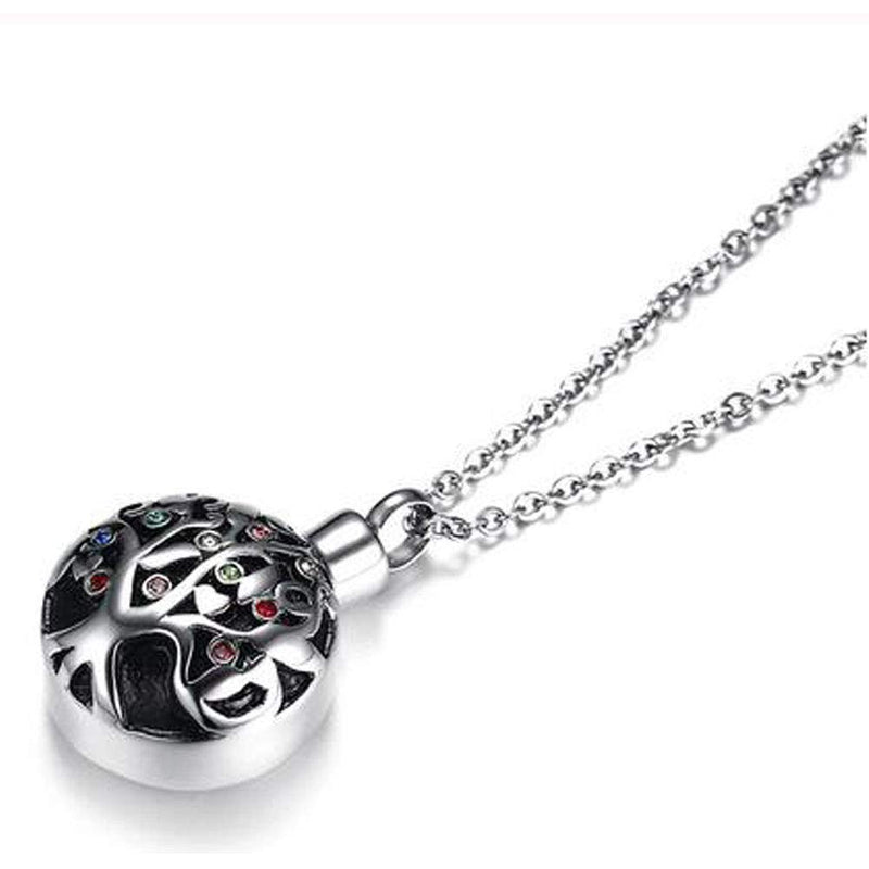 [Australia] - SexyMandala Tree of Life Round Urn Necklace for Ashes Stainless Steel Urn Pendant Memorial Ashes Keepsake 18'' Chain TREE1 