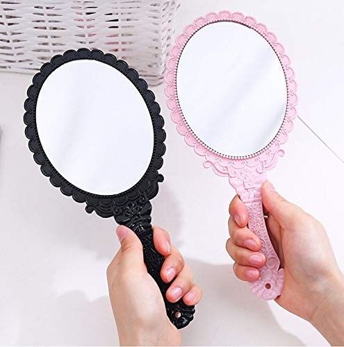 [Australia] - XPXKJ Hand Mirror Vintage Handheld Mirror with Handle Vanity Makeup Mirror Travel Mirrors (Black, Oval) Black 