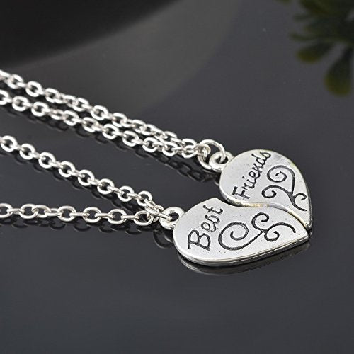 [Australia] - MJartoria BFF Necklaces for 2 Split Heart Engraved Weirdo 1 Weirdo 2 Friendship Necklace Set Best Friends Forever Pendant A-silver-best friends 