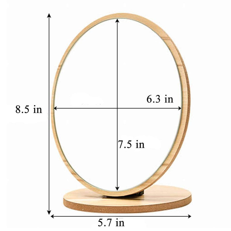 [Australia] - Aestivate Oval Compact Table Mirror Standing Wood Framed Mirror Desktop Mirror 90 Degree Rotating Mirror for Makeup Cosmetic 