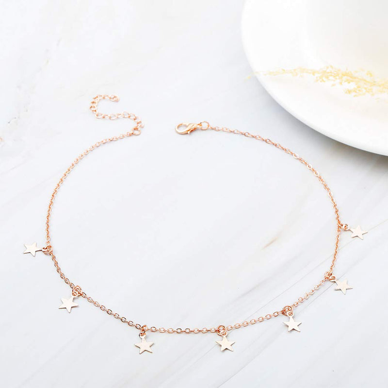 [Australia] - Bomine Star Choker Necklace Chain Tassel Pendant Short Necklaces Jewelry Chains for Women and Girls (Rose) Rose 