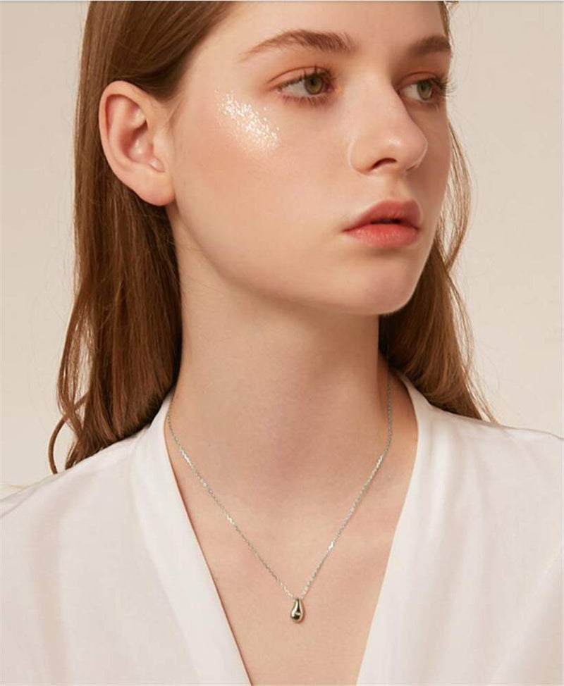 [Australia] - Dainty Teardrop Necklace for Women Girls Sterling Silver Minimalist Simple Tiny Oval Bead Beans Pear-Shaped Pendant Choker BFF Necklace Fashion Adjustable Chain 18" Jewelry Wedding Birthday Gift 