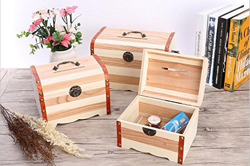 [Australia] - Willcomes Wooden Money Storage Box Treasure Chest Piggy Bank Handmade Jewelry Organizer with Lock and Two Keys Large 