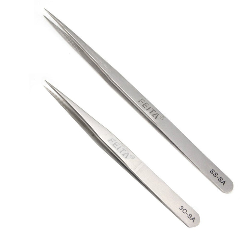 [Australia] - Professional Tweezers Set - FEITA Precision Tweezers with Travel Case - Stainless Steel Tweezers for Plucking, Watchmakers, Jewelry, Electronic, Craft (Silver 7Pcs) 2. Silver Tweezers - 7 Pcs 