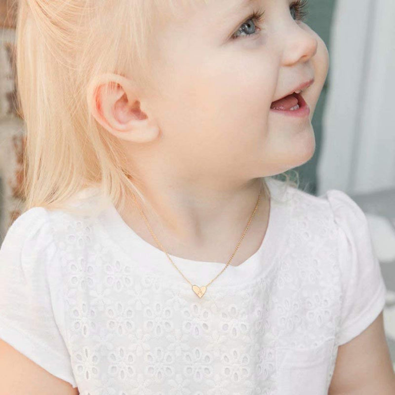 [Australia] - MONOOC Gold Initial Heart Necklace, 14K Gold Plated Dainty Tiny Kids Jewelry for Girls Small Letter Heart Toddler Necklace Baby Initial Jewelry for Little Girls Children A-Gold 