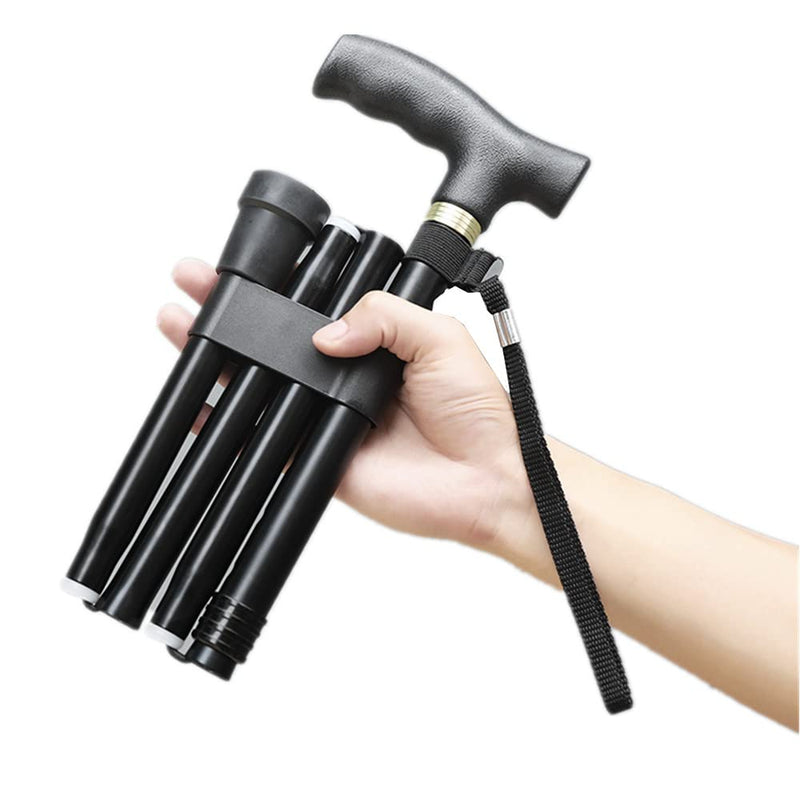 [Australia] - Folding Walking Sticks, Walking Stick Cane for Men Women,Portable Cane with T Handle Lightweight Height Adjustable,Non-Slip Base Black 