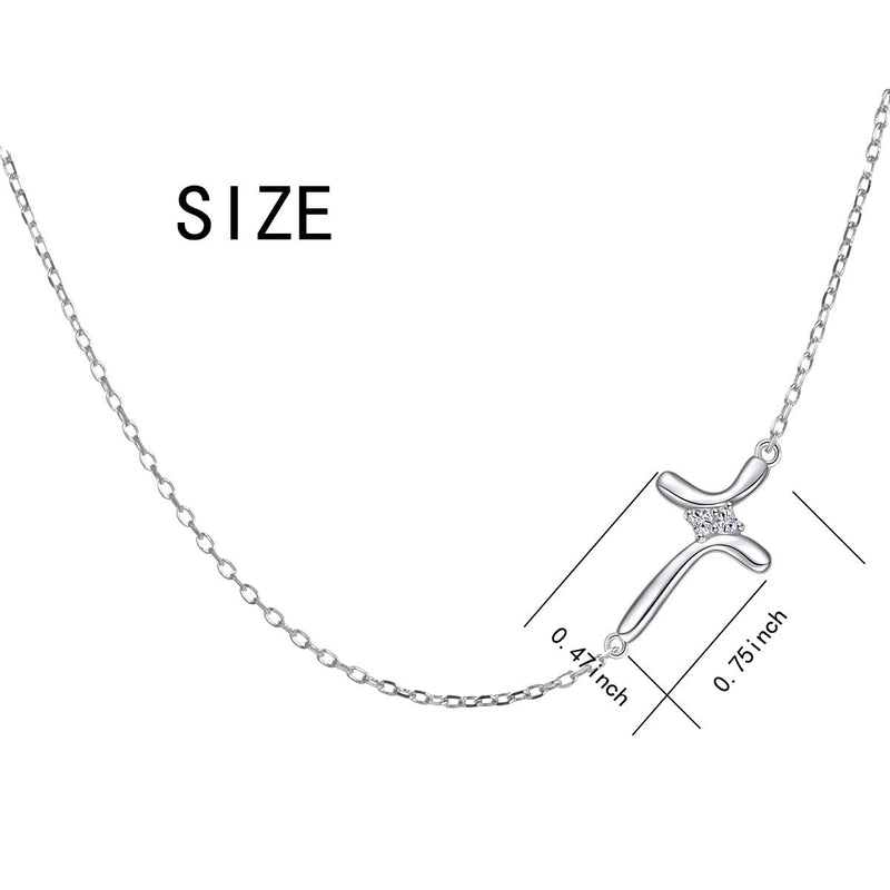 [Australia] - S925 Sterling Silver Jewelry Sideways Cross Choker Necklace 01_Love Heart CZ Cross 