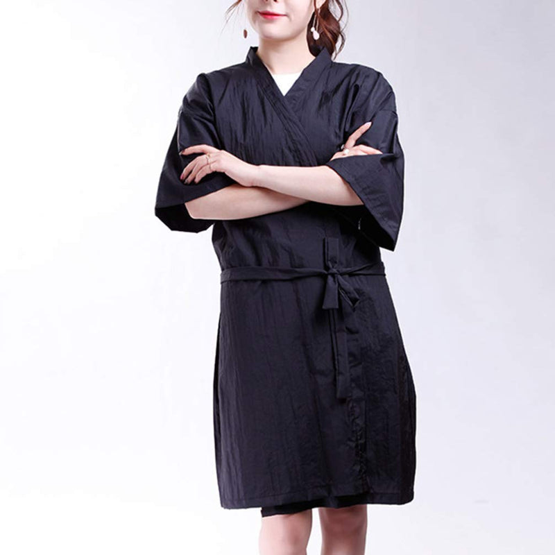 [Australia] - Lurrose Salon Client Gown Robes Cape Hair Salon Hair Cutting Smock for Clients Kimono Style (Black) 