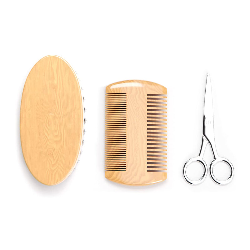 [Australia] - Beard Brush Set - Brush Comb Scissors with Storage Bag Beard Growth Care Gifts for Men 