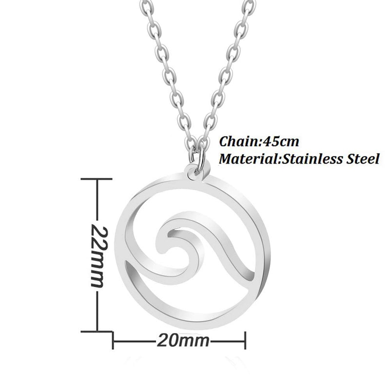 [Australia] - YOOE Stainless Steel Ocean Wave Necklace. Hawaii Surfing Sea Ocean Necklace, for Surfer Beachy Circle Pendant Necklaces Silver 