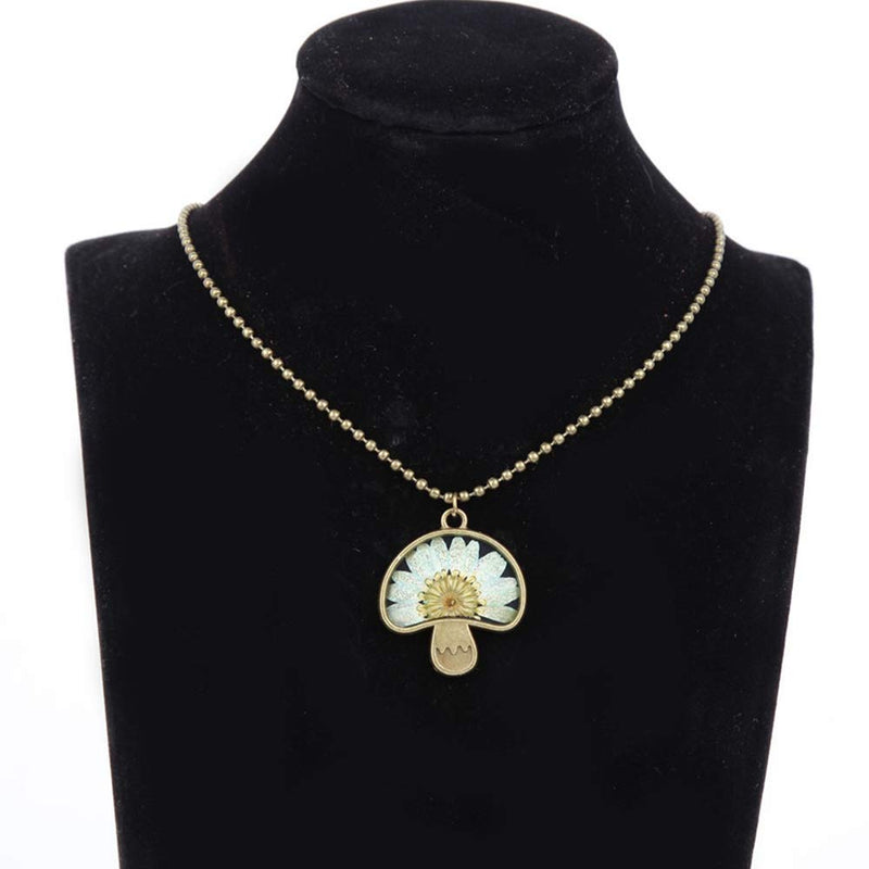 [Australia] - Retro Vintage Dry Flower Transparent Resin Dry Flower Pendant Statement Cocktail Party Necklace Mushroom 