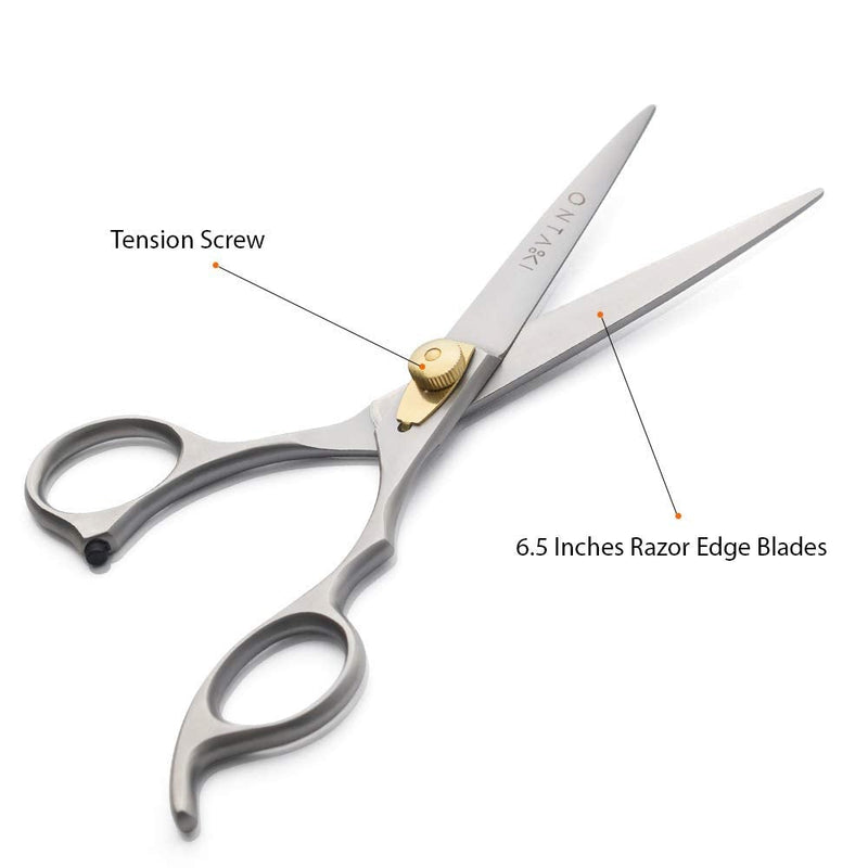 [Australia] - ONTAKI Professional Hair Cutting Scissors Beard Mustache Scissors Barber Hair Salon Shears Haircut Haircut Scissors for Men Women Kids Premium Hand Forged Japanese Steel Facial Hair Bangs- 6.5" Silver 