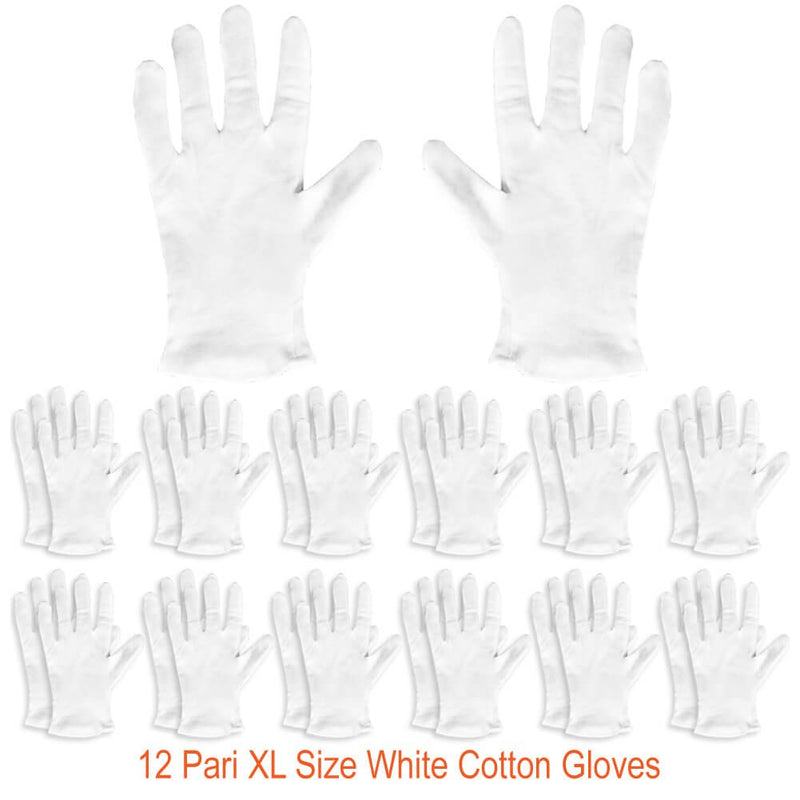 [Australia] - Paxcoo 12 Pairs XL White Cotton Gloves for Dry Hand Moisturizing Cosmetic Eczema Hand Spa and Coin Jewelry Inspection 