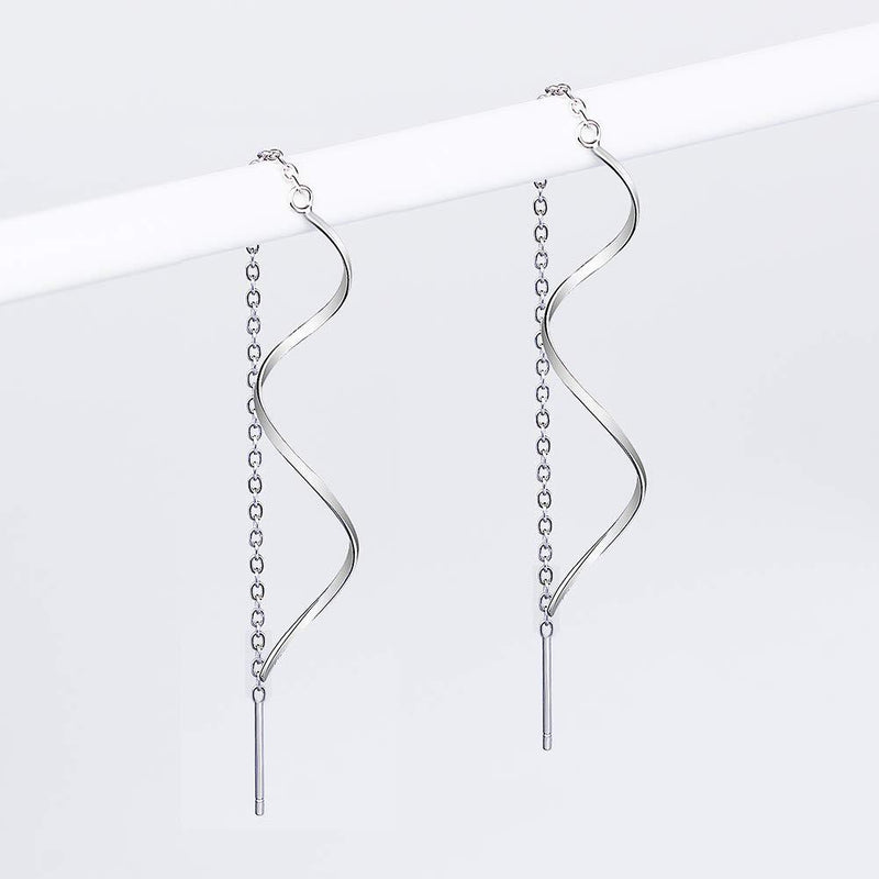 [Australia] - Yaneno 925 Sterling Silver Needle Drop Threader Pull Through Dangle Twist Earrings for Women White 