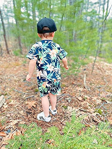 [Australia] - Toddler Little Boys Girls Summer Outfits Hawaiian Floral T-Shirt Shorts Set Beach Clothes Black 2T 