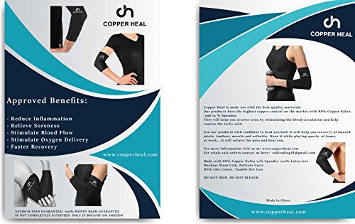 [Australia] - Copper HEAL Elbow Compression Sleeve - Recovery Elbow Brace Guaranteed with Highest Copper Infused Content - Support Stiff Sore Muscles and Joints Tendonitis Arm Tennis Basket Wrap (M) Medium (Pack of 1) 
