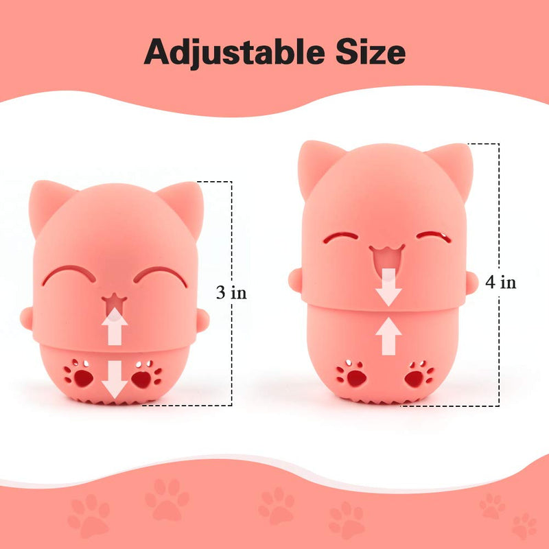 [Australia] - Ozazuco Beauty Sponge Blender Container/2 Beauty Sponge Travel Case and 2 Makeup Sponge Drying Holder/Cute Cat Silicone Makeup Sponge Travel Carrying Case/Beauty Sponge Holder Dry Rack Easy To Carry pink+orange 