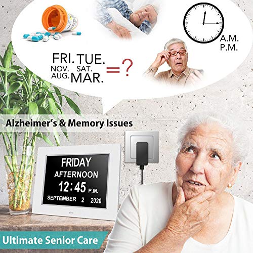 [Australia] - 3 Display Digital Day Calendar Clock Non-Abbreviated Day & Month Memory Loss,Dementia,Alzheimer's Vision Impaired Clock for Elderly/Seniors (White) White 