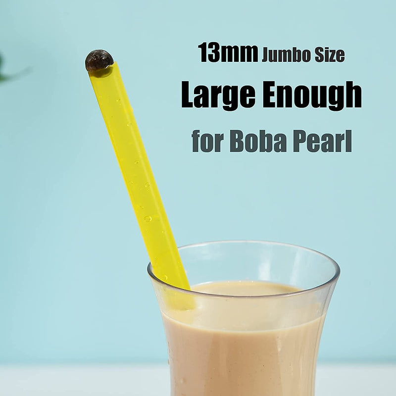 [Australia] - ALINK 12-Pack Reusable Boba Smoothie Straws, 13mm X 10.5 inch Extra Wide Bubble Tea Straws with 2 Cleaning Brush - Pointed Design 14 Count (Pack of 1) 