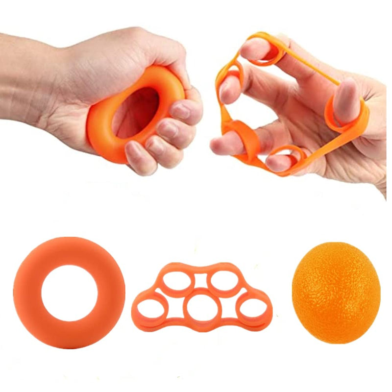 [Australia] - Maeeli Hand Grip Strengthener Workout Kit (3 Pack) Hand Grip Strength Trainer Kit Include Finger Stretcher Resistance Band, Hand Strengthener Grip Ring & Stress Relief Grip Ball, Orange 