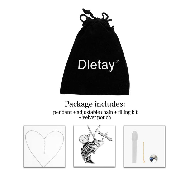 [Australia] - Dletay Fish Cremation Jewelry for Ashes Memorial Ashes Keepsake Necklace Urn Necklace Pendant Fish + Cross 