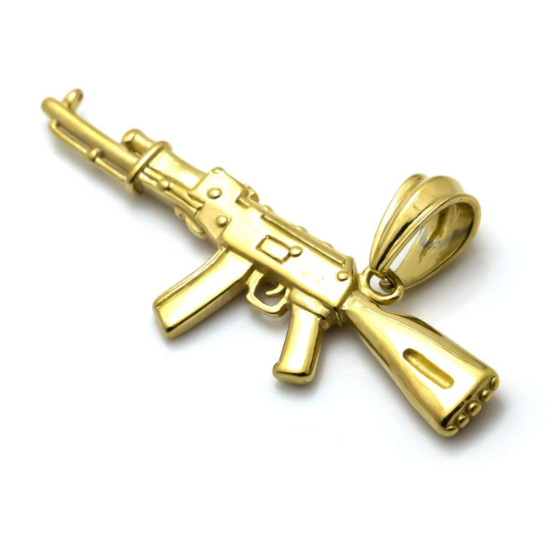 [Australia] - Heavstjer Hip Hop Stainless Steel AK-47 Gun Pendant Necklace,22inches Link Chain Plated Gold AK-47 Gun 
