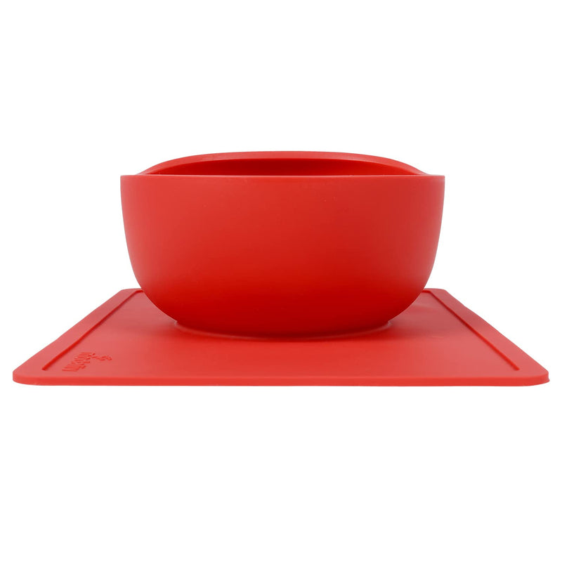 [Australia] - Modaliv Scooper Bowl with Silicone Placemat Suction Base (34oz) - Food Grade Silicone Suction Bowls - Dishwasher and Microwave Safe Adaptive Equipment (Red) Red 