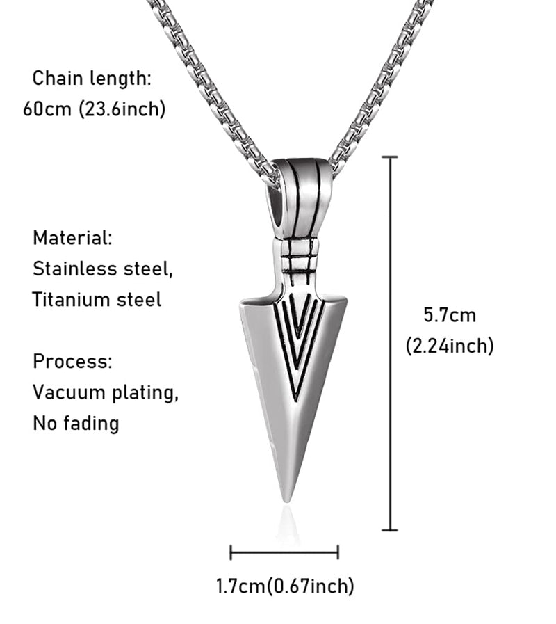 [Australia] - WAINIS 1-3 Pcs Stainless Steel Pendant Necklace for Mens Boys Cool Spearpoint Arrowhead Pendant Chain Necklace Set Black & Silver Tone & Gold Tone A:Silver-tone 