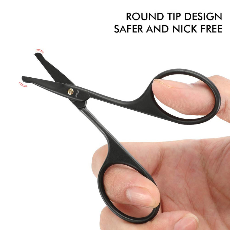 [Australia] - LIVINGO Beard & Mustache Scissors for Men, Professional Rounded Tip Safety Sharp Stainless Steel Small Beauty Facial Nose Hair Trimming Shears Kit with Mini Comb and Leather Case 