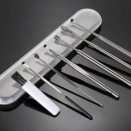 [Australia] - 7 Pcs Ear Pick, BetyBedy Ear Cleansing Tool Set, Ear Curette Earwax Removal Kit with a Small Cleaning Brush and Storage Box, Silver 