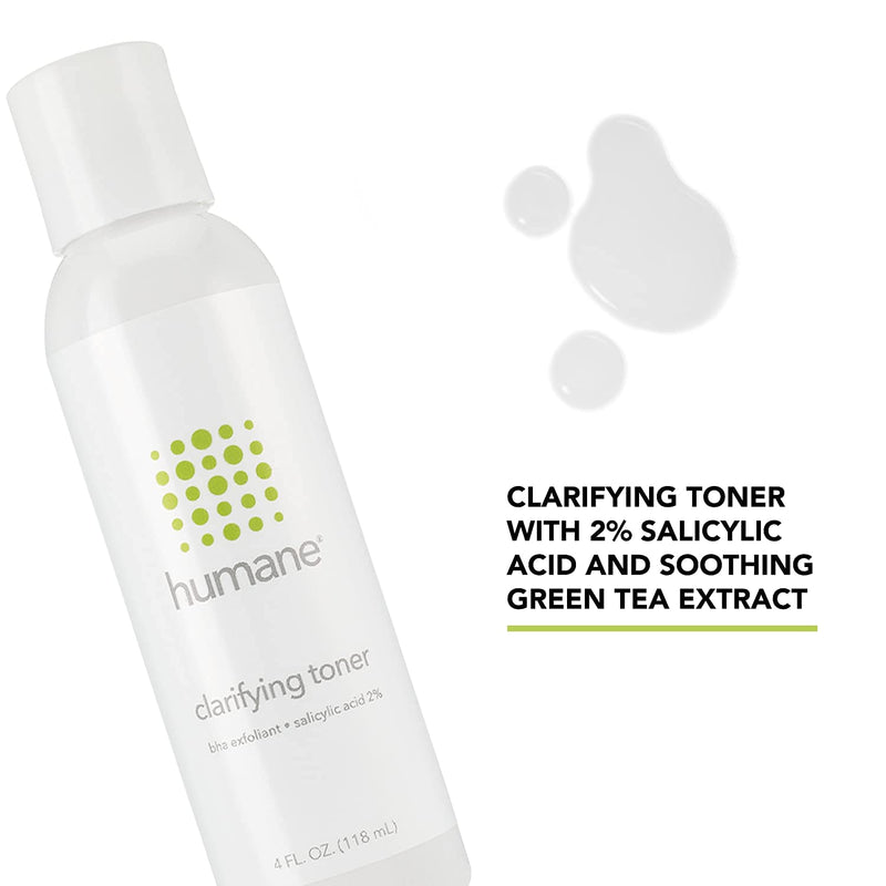 [Australia] - Humane Clarifying Toner for Face - 2% BHA Liquid Salicylic Acid - Pore Minimizer and Facial Exfoliator - Gentle for All Skin Types - Removes Excess Oil, Dead Skin Cells, and Grime - 4 Ounce Toner Bottle 