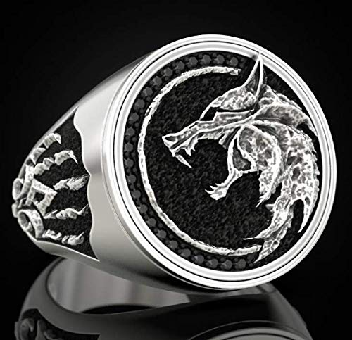 [Australia] - EZUY GNAY Mens Wolf Ring Jewelry Stainless Steel Ring Viking Ring Wizard Warrior Hunter Wolf Head Rings Gift for Men 7 