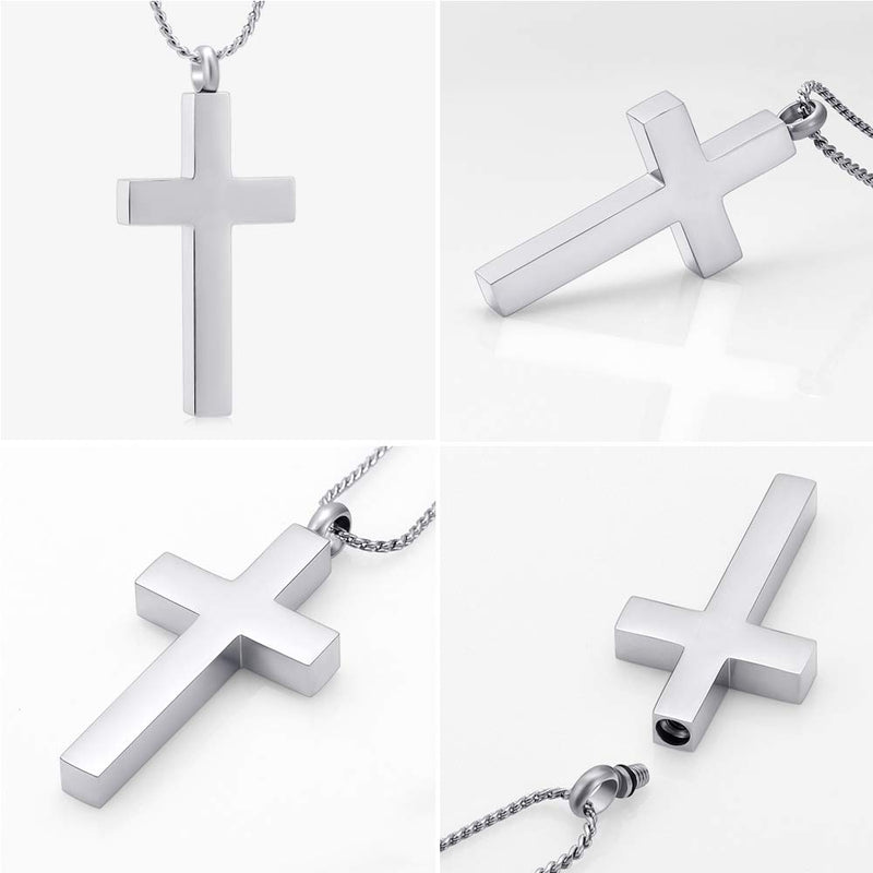 [Australia] - Imrsanl Crystal Cross Necklace for Ashes - Stainless Steel Keepsake Cremation Jewelry - Religious Cross Memorial Urn Necklace for Pet Human Ashes Pendant Silver-1 