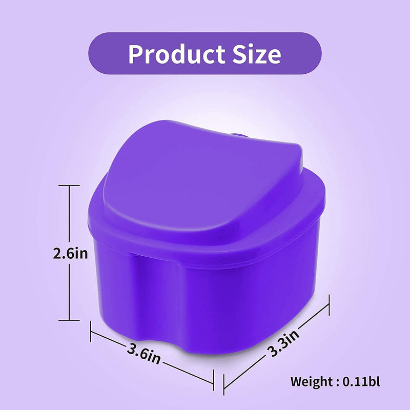 [Australia] - Retainer Case Denture Bath Box Easy Clean with Strainer Basket Portable False Teeth Storage Mouth Guard Denture Holder for Travel Retainer Soaking Cleaning (Purple) Purple 