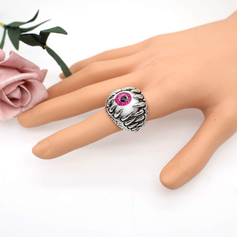 [Australia] - HSQYJ Evil Devil Eye Gothic Dragon Claw Ring Vintage Hell Demon Gem Stone Biker Punk Ring Aniversary Religious Good Luck Protection Jewelry Gift Red 8 