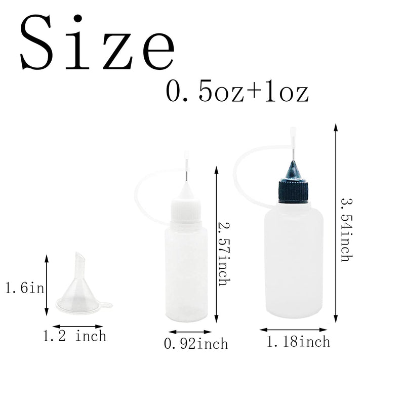 [Australia] - 12 Pcs Precision Tip Applicator Bottles, MYYZMY 6 Pcs 1 Ounce and 6 Pcs 0.5 Ounce Translucent Glue Bottles, with 2 Mini Funnel, Multicolor Lids 