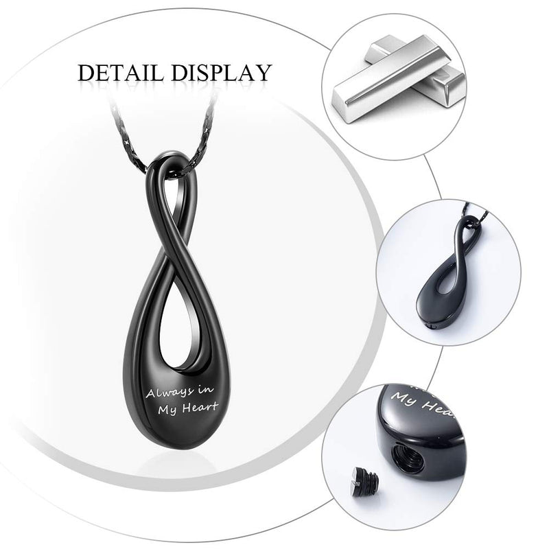 [Australia] - Imrsanl Infinity Cremation Jewelry Urn Necklace Pendants for Ashes Holder Memorial Keepsake Cremation Ashes Jewelry for Pet/Human Black 