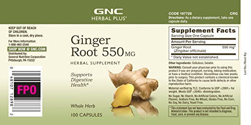 [Australia] - GNC Herbal Plus Ginger Root 550mg (California Only), 100 Capsules, Supports Digestive Health 