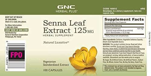 [Australia] - GNC Herbal Plus Senna Leaf Extract 125mg, 100 Capsules, A Natural Laxative 