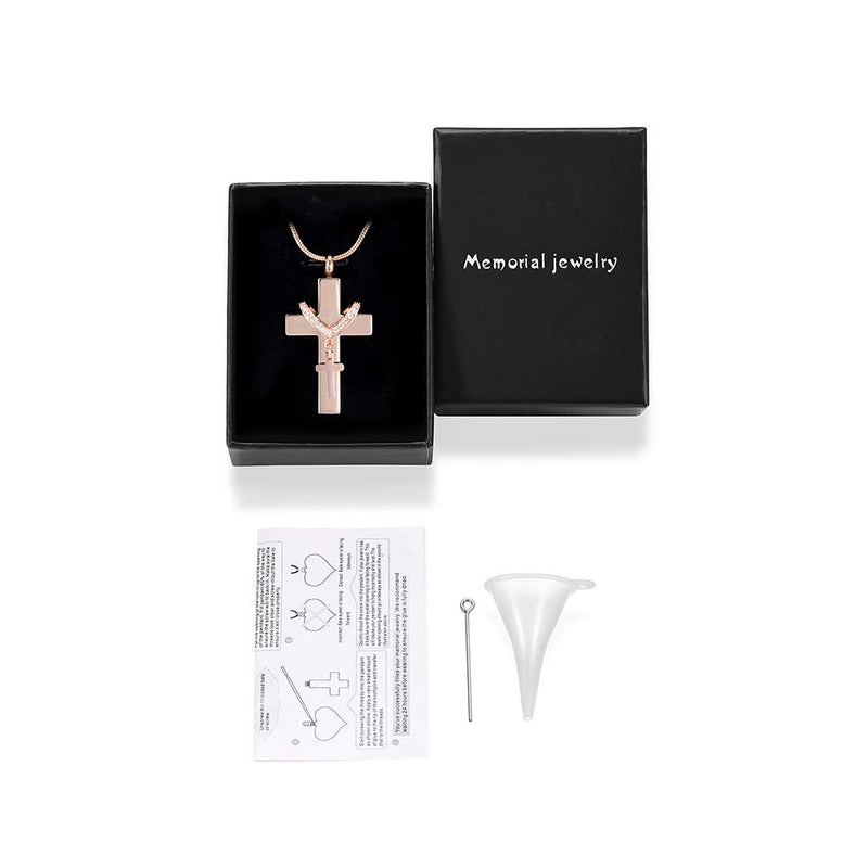 [Australia] - Stainless Steel Cross Memorial Cremation Ashes Urn Pendant Necklace Keepsake Jewelry Urn RoseGold 