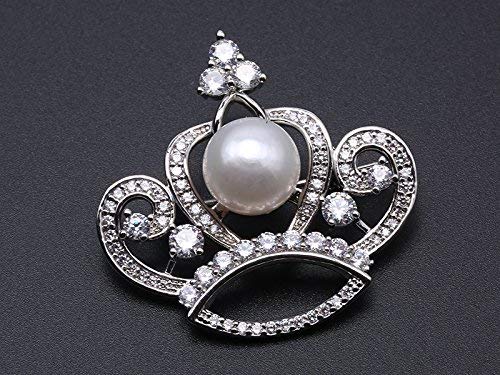 [Australia] - JYX Crwon Brooch 10mm White Freshwater Cultured Pearl Brooch-Silver Tone 