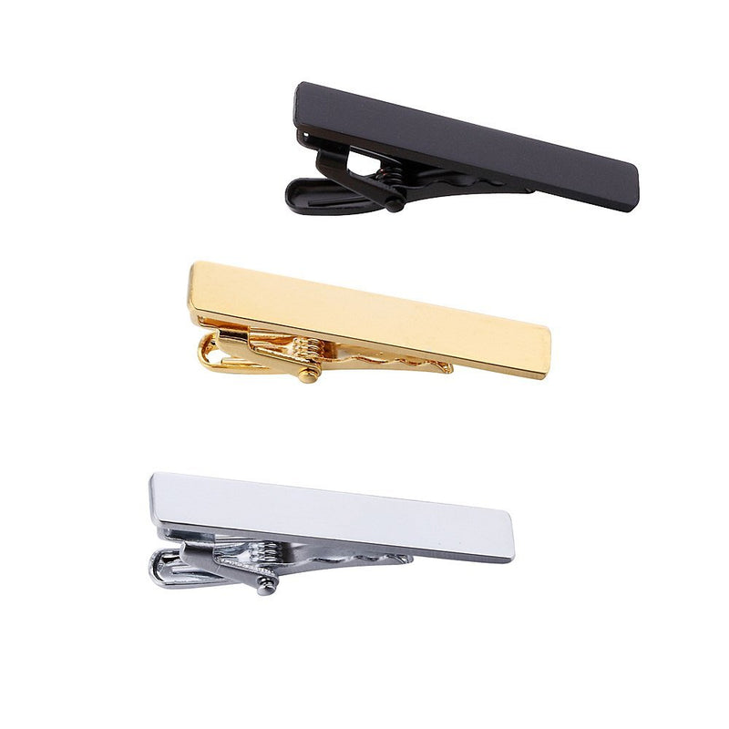 [Australia] - AnotherKiss Men's Skinny Tie Clip Set with Gold Silver Black 3 Tone, 1.5 Inches 