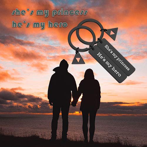 [Australia] - MAOFAED Couple Keychain Couple Gift Gift for Boyfriend Girlfriend Sey Legend of Zelda Inspired He’s My Hero She’s My Princess Vanlentine’s Day Gift Triforce Charm hero princess black 