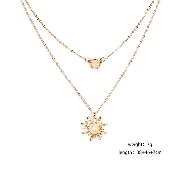 [Australia] - BRBAM Double Chains Moon and Sunflower Layering Necklace Fashion Clavicle Chain Necklace Gift for Her Sunflower-Gold 